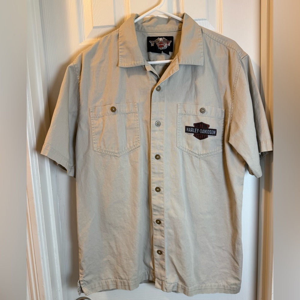 MOTO Grunge Harley-Davidson Graphics Beige Short Sleeve Shirt Streetwise VINTAGE